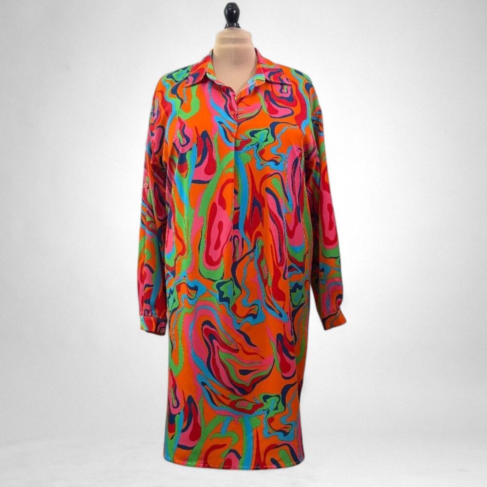 Soul of Curves Multi Marble Swirl Shirt Dress, NWOT! Size 1XL